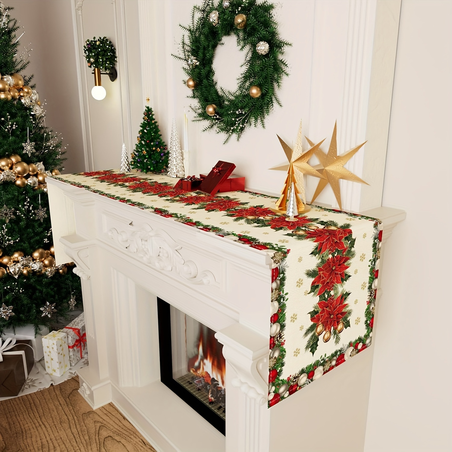 Christmas Table Runner - 1pc Multi-Size Winter Floral Table Runner,