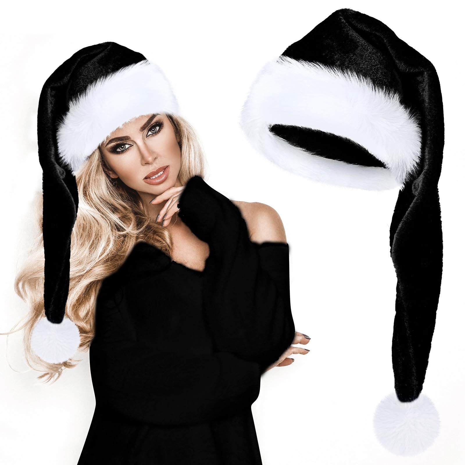 Santa Hat Plush - Long Plush Christmas Hat Red Thickened
