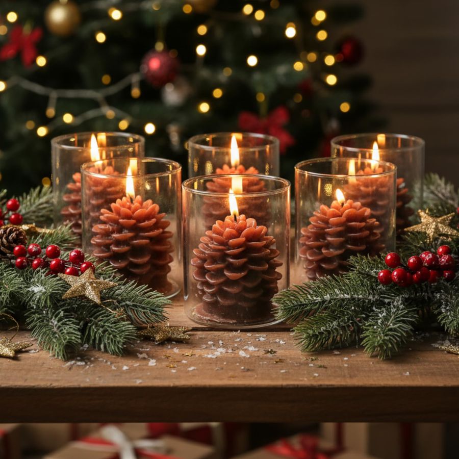 6 Sets Pine Cone Candles Flamm – обзор и цена Holiday Candle Set