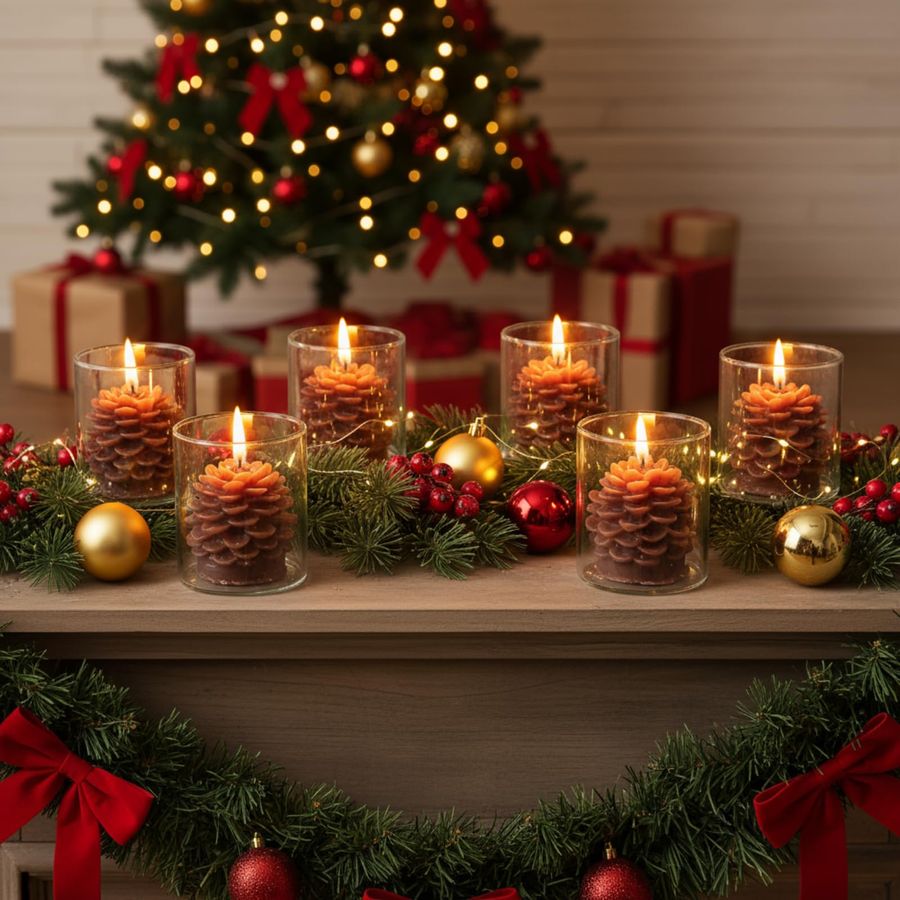 6 Sets Pine Cone Candles Flamm – обзор и цена Holiday Candle Set