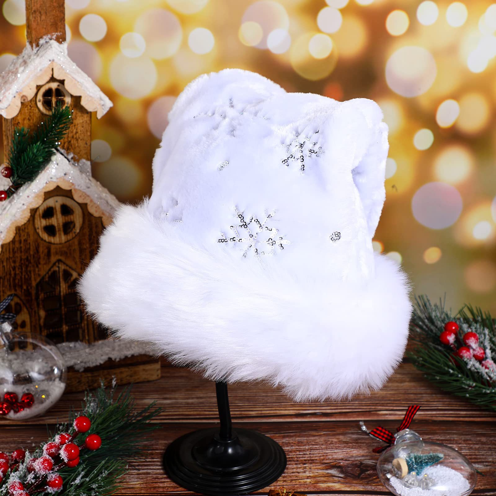 White Plush Christmas Hat Gold – обзор и цена Santa Hat Plush