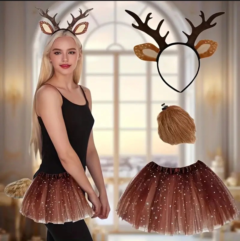 Reindeer Costume Set Tutu Skir – обзор и цена Reindeer Antlers Headband