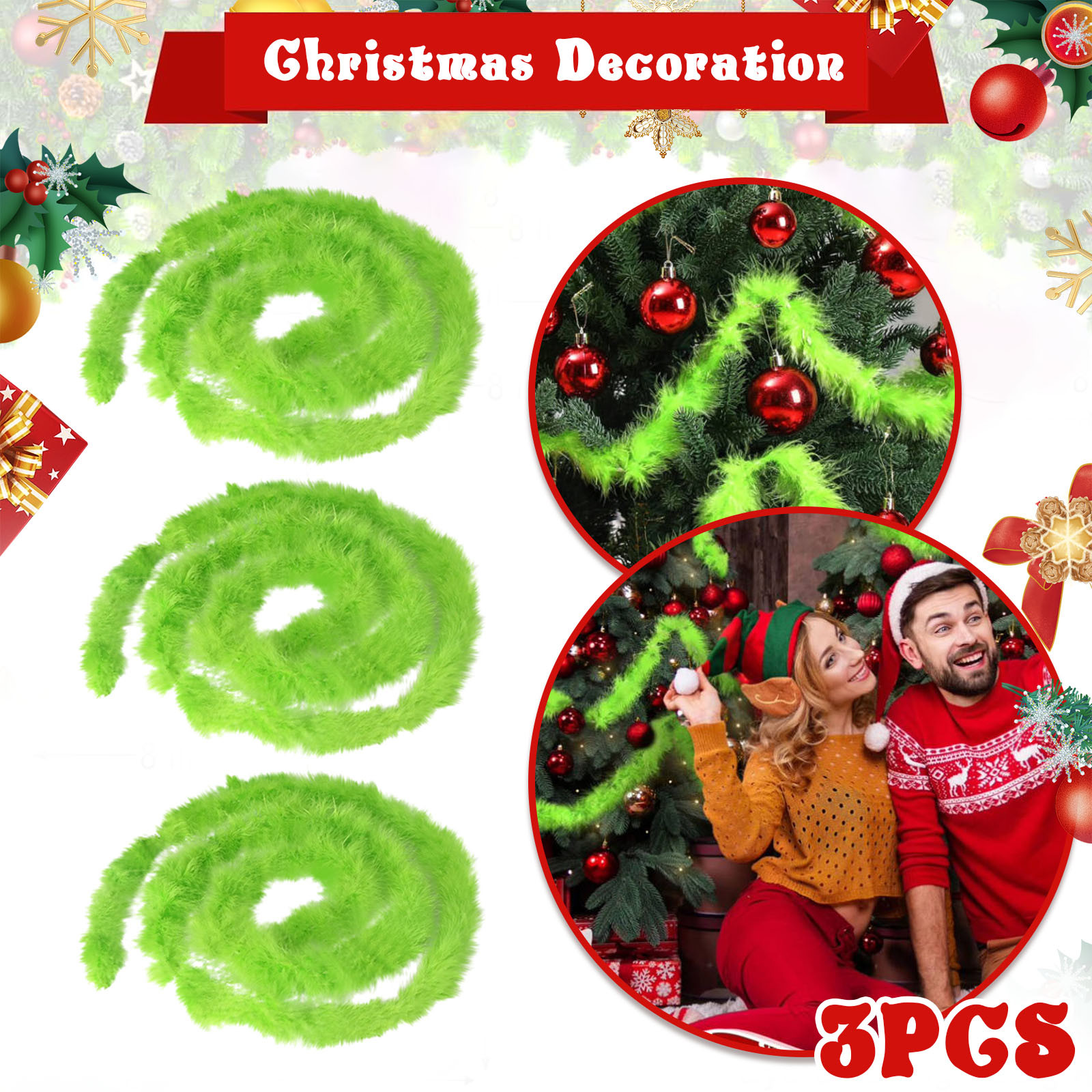 Christmas Garland 3 PCS 20 Fee – обзор и цена Tinsel Garland Decoration